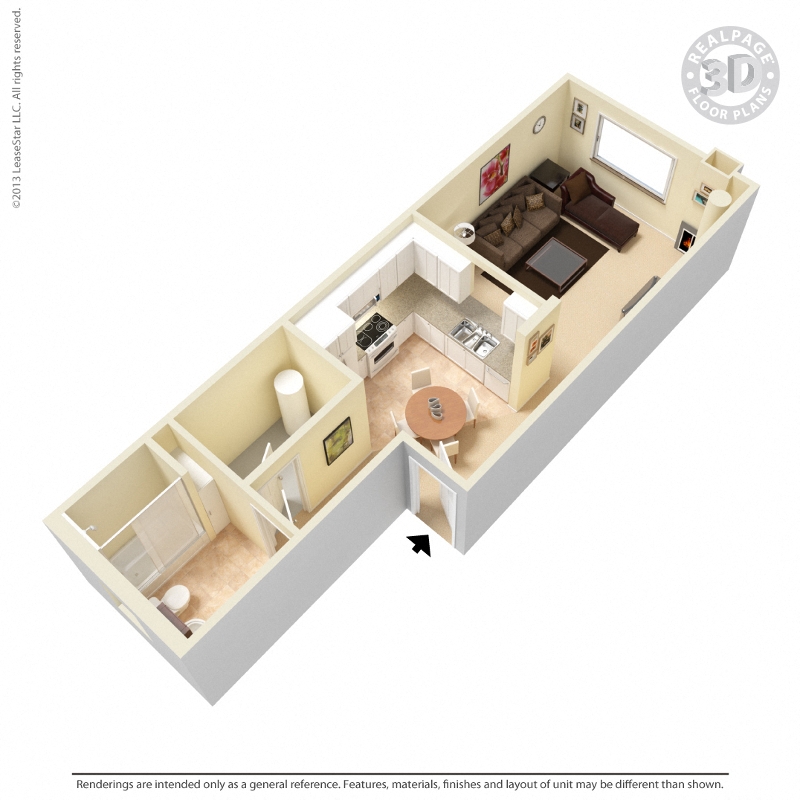 Floor plan for studio, 1 bath, 504 sqft